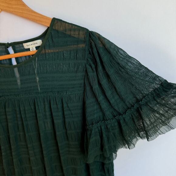 MAX STUDIO Mesh Lace Top In Forrest Green Womens Sz Small Garden Fairy Witchy - Picture 6 of 14